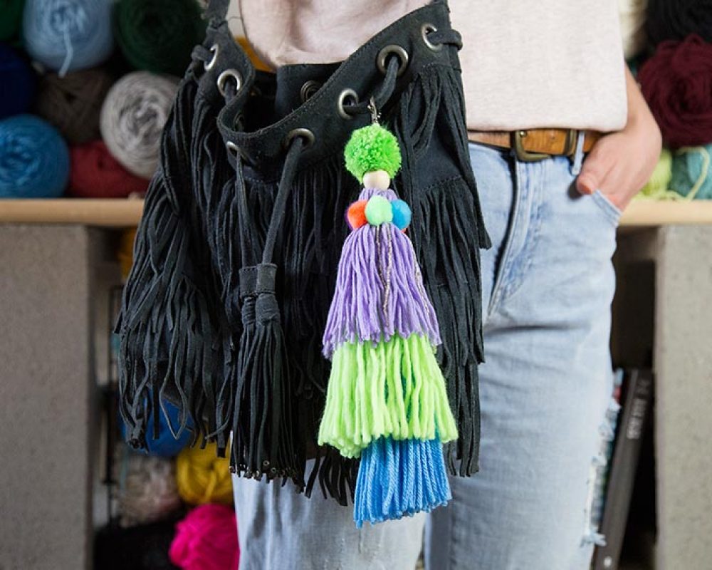 Colorful Three Tassels PomPom Keychain